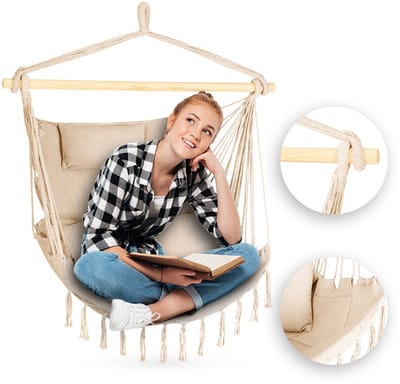 Outtec® Hangstoel met 3 Kussens - 100x130x75cm, tot 140 kg - Boho Fringed Fauteuil, Zitzak, Schommel - voor Buiten, Tuin, Balkon, Huis