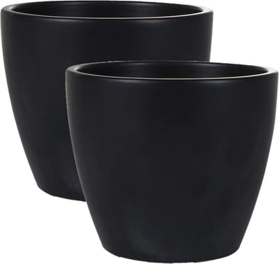 Ter Steege Bloempot - 2x stuks - zwart - glans - Scandinavisch - 16 x 13 cm - plantenpot