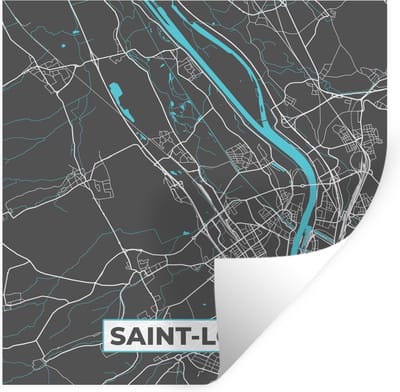 Muurstickers - Sticker Folie - Saint-Louis - Plattegrond - Stadskaart - Frankrijk - Kaart - 100x100 cm - Plakfolie - Muurstickers Kinderkamer - Zelfklevend Behang XXL - Zelfklevend behangpapier - Stickerfolie