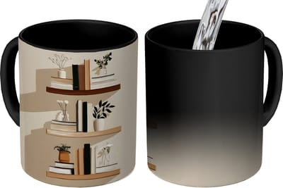 Magische Mok - Foto op Warmte Mokken - Koffiemok - Plankjes - Boeken - Vaasjes - Planten - Magic Mok - Beker - 350 ML - Theemok