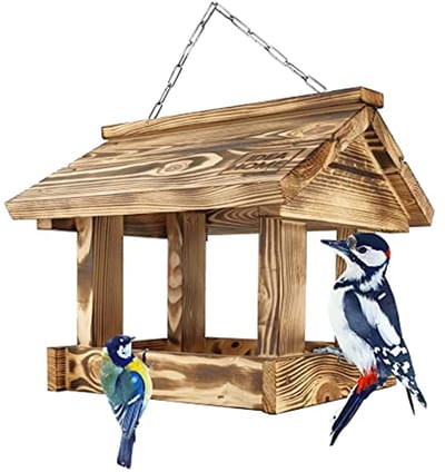 Houten Vogelvoederhuis met Ketting voor Wilde Vogels - Perfect voor Tuin en Terras
