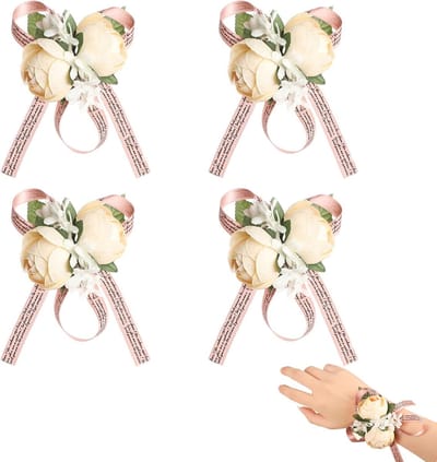Pols Corsage Armband - Bloem Accessoire - Feest Bruiloft - Zijde Materiaal - 7x8 cm - Lichtgeel