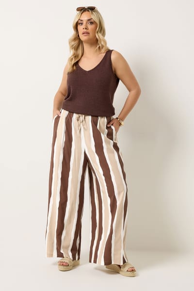 Yours Bruine Gestreepte Broek Met Wijde Pijpen Size 42