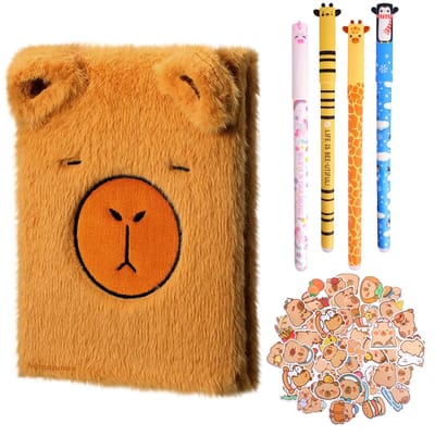Namajunas - Capibara Dagboeken - Capybara Persoonlijke dagboeken - Pluche capybara geheim dagboek - Notitieboek - Dagboek volwassenen & kind - Dagboek meisje - A5 - Met Capybara stickers - Met Uitwisbare pennen 4 kleuren - Back to school