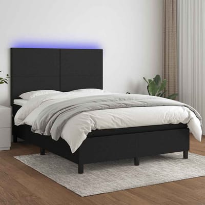vidaXL - Boxspring - met - matras - en - LED - stof - zwart - 140x190 - cm