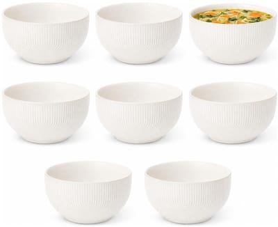 Secret de Gourmet Soepkommen Memphis - 8x - D14 cm - 600 ml - wit - keramiek - schaaltjes - kommetjes - stapelbaar