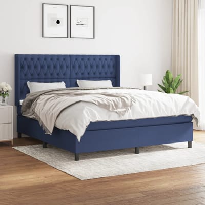 vidaXL - Boxspring - met - matras - stof - blauw - 180x200 - cm