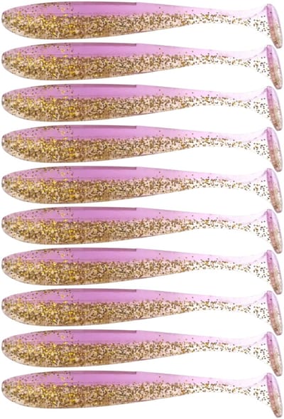 S&D | Shad Set 10 Stuks – 9cm 3.5g – Roze / Goud – Zachte Shads met T-Staart – Kunstaas voor Roofvis