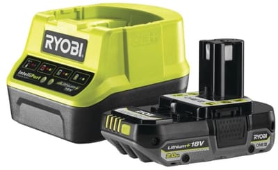 RYOBI 18V Accu Starter Kit RC18120-120C (2,0 Ah Lithium+ accu, snellader met 2,0 A laadstroom, Lithium+ accutechnologie zet de norm voor gebruiksduur, prestaties en levensduur, IntelliCell™)