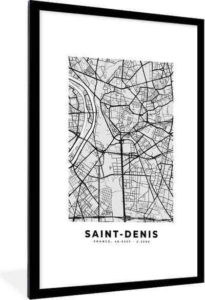 Fotolijst incl. Poster - Stadskaart - Frankrijk - Kaart - Saint-Denis - Plattegrond - 60x90 cm - Posterlijst