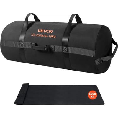 VEVOR Workout Sandbag, robuuste Power Bags zandzak trainingstas met handvatten, verstelbaar 56-90 kg voor fitness krachttraining, crosstraining, gymoefeningen, zwart (ongevuld)