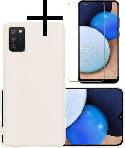 Hoesje - Met Screenprotector - Geschikt voor Samsung Galaxy A02s - Sterk & Shockproof - Back Cover - Siliconen Case - Telefoon Hoes - Wit