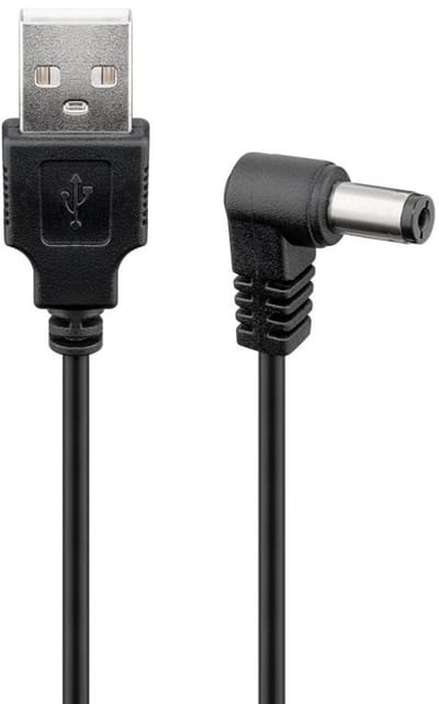 USB-A - DC plug haaks kabel | 5,5 x 2,5mm | max. 5V/3A (15W) | zwart | 1 meter