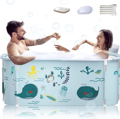 TADES® Opvouwbaar Bad - Zitbad - Inklapbaar Bad - Ligbad - Opvouwbaar Bad Volwassenen - Opklap Bad - Inklapbaar Bad Volwassenen - Bath Bucket - Zitbad Voor Volwassenen - Lichtblauw