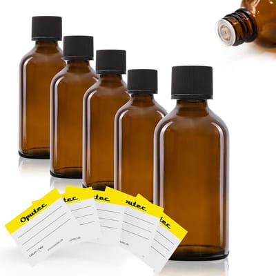 Oputec 5 x 50ml druppelflesjes – bruine apothekersflesjes met druppelinzet & etiketten – lekvrij & kindveilig
