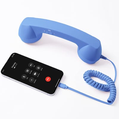 Daity Retro telefoonhoorn - esthetisch aantrekkelijk voor thuis - geschikt voor iPhone - vaste draaitelefoon - hoorn met elastisch snoer - aan te sluiten op een ouderwetse retro telefoonhoorn thuis (blauw).