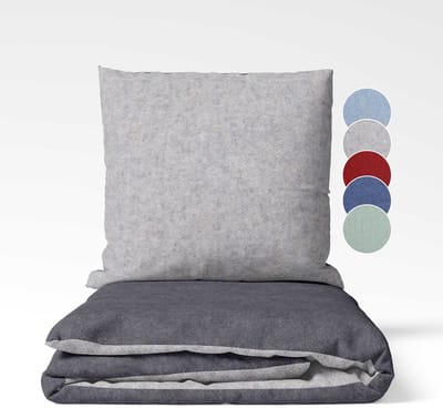sleepling 135 x 200 cm flanellen katoenen beddengoed | 1x omkeerbaar dekbedovertrek incl. 1x kussensloop (80 x 80 cm) | Made in Germany | wasbaar tot 60 graden | donkergrijs-lichtgrijs