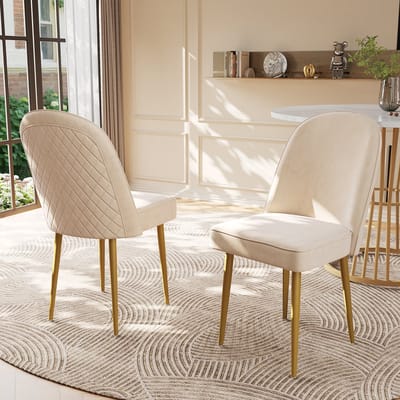 MODFU - Eetkamerstoelenset - Ergonomische Rugleuning - Antislip Voeten - Modern - MDF En Metaal - Beige - 45,5 x 62 x 87,5 cm