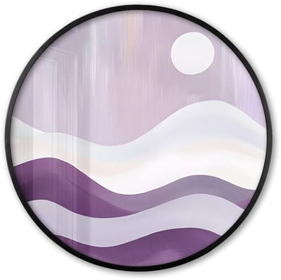 Poster in lijst Rond - Fotolijst 60x60 cm - Posters - Golven - Heuvels - Abstract - Paars - Ronde posterlijst zwart - Decoratie - Wanddecoratie woonkamer - Muurdecoratie slaapkamer