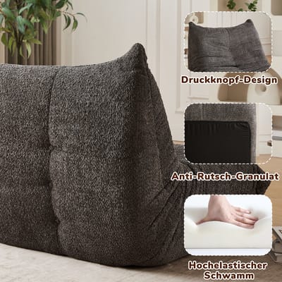 Chenille vloerstoel - Lounge stoel zonder armleuningen - Ergonomisch design - Grijze stof - Woonkamer & Gamekamer