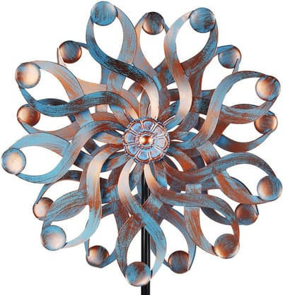 Metalen Windspinner - Tuindecoratie - Buiten Decoratie - Dubbele Kinetische Beweging - 22 Inch Diameter - Blauw