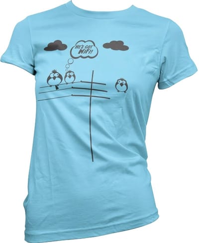 Hybris He's Got WiFi Girly T-shirt voor dames, hemelsblauw