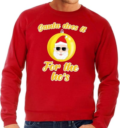Foute kersttrui Kerstman does it for the ho's rood voor heren S