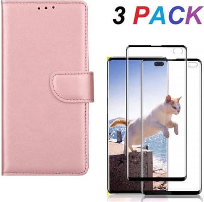 Bookcase hoesje Geschikt voor: Samsung Galaxy S10+ Portemonnee Rose Goud met 2 stuks Glas Screen protector