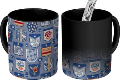Magische Mok - Foto op Warmte Mokken - Koffiemok - Broek - Denim - Patch - Patronen - Magic Mok - Beker - 350 ML - Theemok