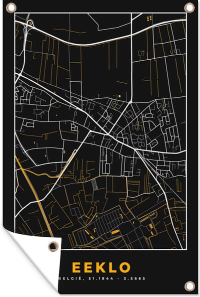 Muurdecoratie Plattegrond - Goud - Kaart - Eeklo - Stadskaart - 120x180 cm - Tuinposter - Tuindoek