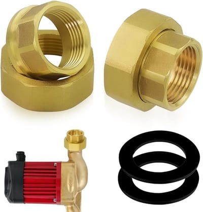 Pump schroefverbinding 1 1/2 inch x 1 inch, tap verlenging 1/2 inch DN25 met verwijderbare messing schroefverbinding en 2 afdichtringen, geschikt voor circulatiepompen en waterleidingen.