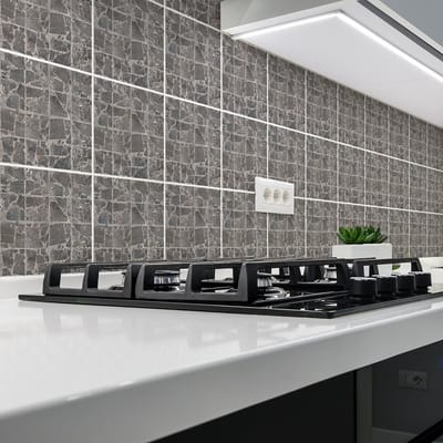 Zelfklevende muurtegelstickers voor keuken en badkamer - 24 cementtegelstickers met terrazzo-steeneffect - 24 stickers van 10x10 cm
