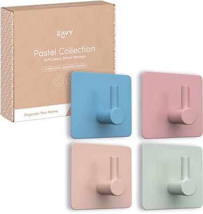 EAVY - Kinderkapstok - Zelfklevende handdoekhaakjes - Pastel Kleuren - Vierkant - RVS - 4 stuks