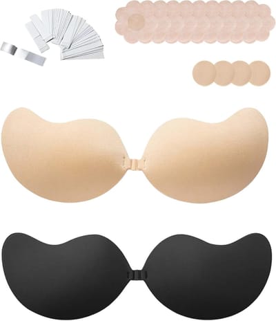 Ademende en Herbruikbare Plakbeha's voor Dames, Ideaal voor Strapless Jurken en Tube Tops, Push-Up Effect, 2 Paar in Nude en Zwart