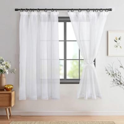 Maison Elara Voile gordijnen met plooiband in linnenlook - transparante gordijnen, 2 stuks, wit, 160 x 140 cm (H x B)