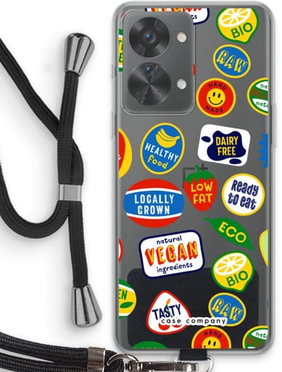 Case Company® - Hoesje met koord geschikt voor OnePlus Nord 2T hoesje met Koord - Fruitsticker - Telefoonhoesje met Zwart Koord - Bescherming aan alle Kanten en Over de Schermrand