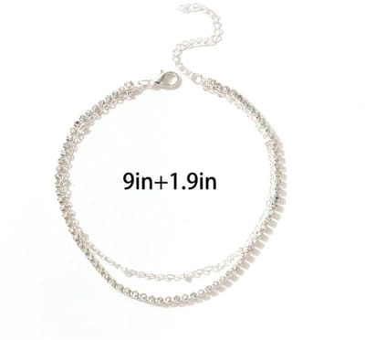 Aramat Jewels | Enkelbandjes | Stalen Dubbel Enkelbandje met Bolletjes Ketting | Zilverkleurig | |3mm | Staal | Volwassenen | Verkleurd niet