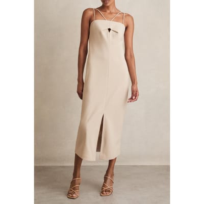 Reiss Fitted Midi Dress Stone Neutral Size: 4 | Midi Dresses Outlet | Dames | Beige