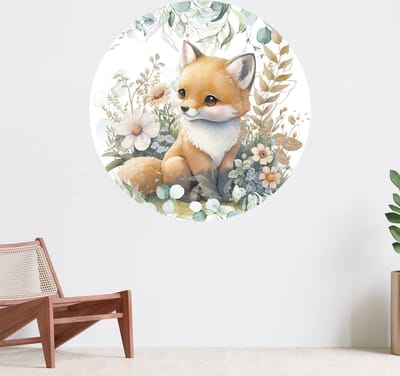 Muurcirkel zelfklevend behang - Mint & gouden gebladerte baby welpje - Wanddecoratie - 080cm behangcirkel - Ronde sticker voor aan de muur - Behangsticker verkrijgbaar in verschillende formaten