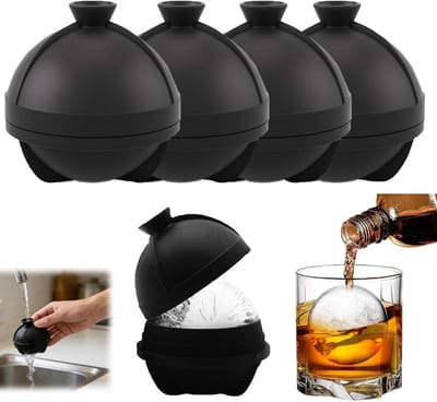 Set van 4 ronde ijsblokjesvormen, grote silicone tray met deksel, herbruikbare en BPA-vrije ijsblokjes voor whisky en bourbon