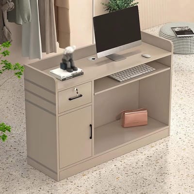 Receptiebalie met kast - Verkoopbureau Toonbank - Klantenservice Verbeteren - Afsluitbaar Toetsenbordlade - 80 x 40 x 92 cm - Grijs