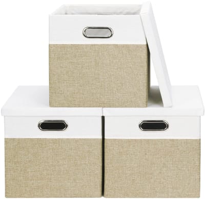 Dailygoods - Dailygoody - Opbergdozen - Opbergkubussen - Opvouwbaar - Lichtbruin en Wit - Organizer - geschikt voor speelgoed en kantoorbenodigdheden - 28 x 28 x 2.