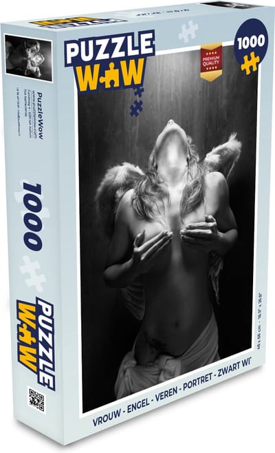 Puzzel Vrouw - Engel - Veren - Portret - Zwart wit - Legpuzzel - Puzzel 1000 stukjes volwassenen