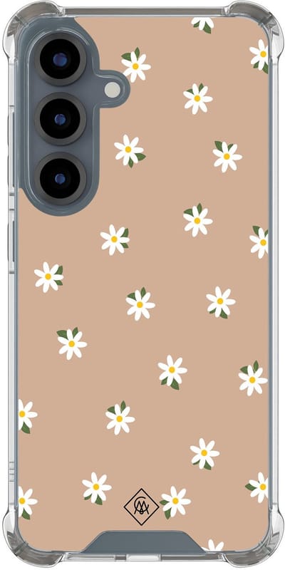 Casimoda® hoesje - Geschikt voor Samsung Galaxy S25 - Sweet Daisies - Shockproof case - Extra sterk - TPU/polycarbonaat - Bruin/beige, Transparant