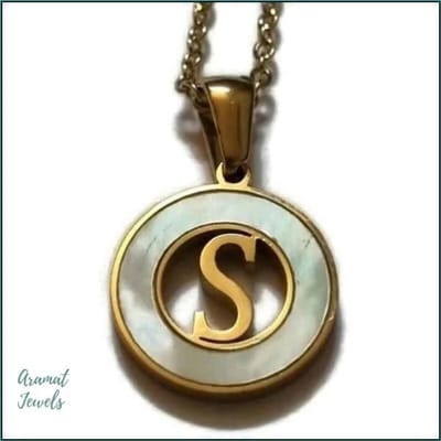 Aramat Jewels | Halskettingen | Initiaal Ketting Goudkleur met Schelp Inlay 45cm - Personaliseerbaar | H | |1,5mm | Staal | Volwassenen | Verkleurd niet