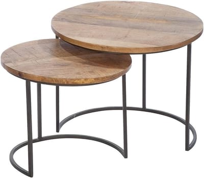 Bijzettafels Set - Mangohout Tafels - Woonkamer Decoratie - Set van Twee - 55 cm Breed - Natuurlijk Zwart