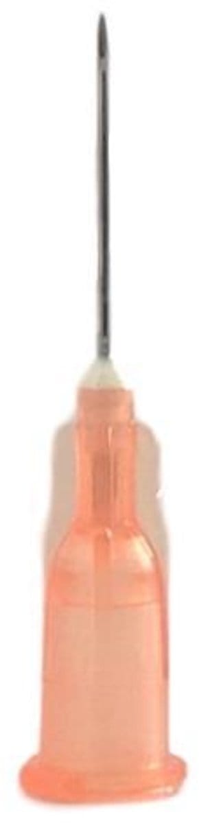 Romed 100st injectienaalden 25G x 5/8 Romed - Oranje - Roestvrij Staal - Speciaal geslepen facet / pijnloze injectie - Steriel verpakt