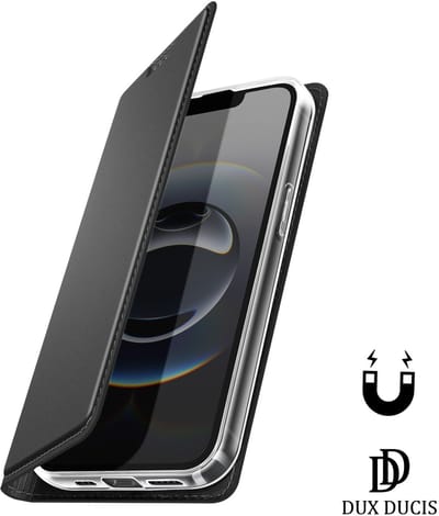 Dux Ducis, Hoesje Geschikt voor Apple iPhone 17e met Kaarthouder en Videostandaard Magnetische Sluiting, Zwart