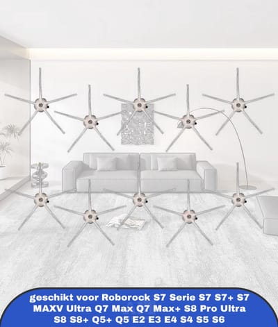 (10 Stuks) Zijborstel Vervangende Onderdelen geschikt voor Roborock S7 Serie S7 S7+ S7 MAXV Ultra Q7 Max Q7 Max+ S8 Pro Ultra S8 S8+ Q5+ Q5 E2 E3 E4 S4 S5 S6 Zijborstels Accessoire Kit 5 Paar Wit