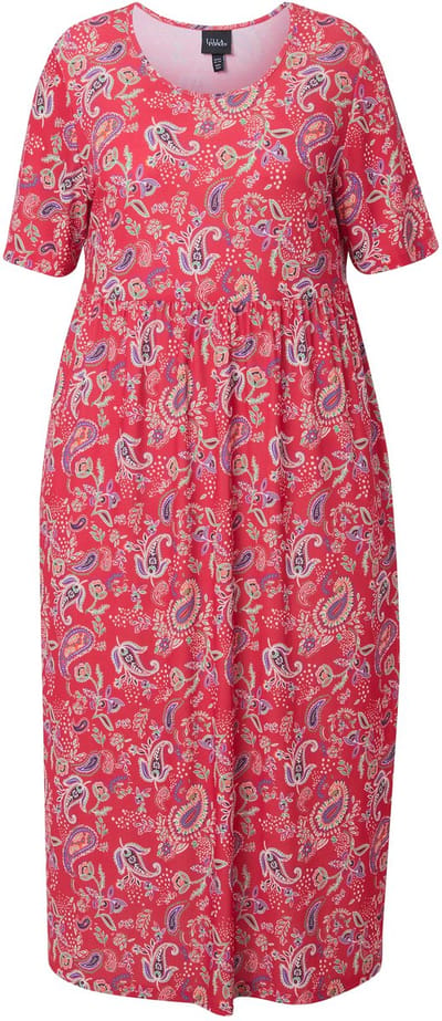 Ulla Popken - Dames - Maxi-jurk A-lijn ronde hals halve mouwen zakken - Pauwenblauw - Maat 66+